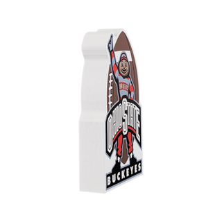 3/4" thick wooden replica with an illustration of the Ohio State Buckeyes logo on a white background
