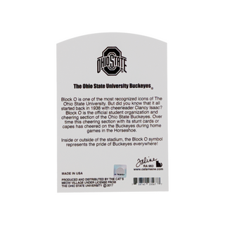 back of product with Ohio State University logo and text on a white background