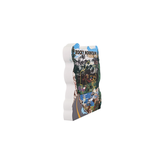 3/4" wooden replica with an illustration of a rocky mountain national park map