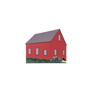 3/4" wooden replica with an illustration of a Red building with a gray roof on a white background