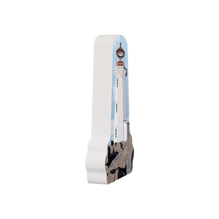 3/4" thick wooden replica with an Illustration of a lighthouse design on a white background