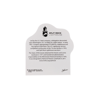 back of product with text about Split Rock Lighthouse on a white background