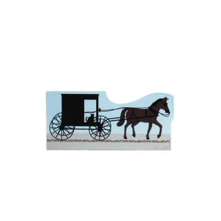 3/4" wooden replica Silhouette of a horse-drawn carriage with a horse on a white background