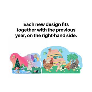 Two cartoon illustrations side by side with text indicating a design sequence.