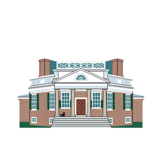 3/4" thick wooden replica with an  Illustration of a classical brick house with white columns and green shutters on a white background