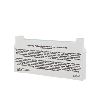 3/4" thick wooden cutout  with text about Allegheny Portage Railroad National Historic Site on a white background