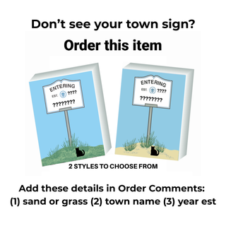 Two signs with a question mark design on a white background, with text about ordering a personalized sign.