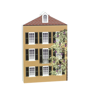 3/4" thick wooden Model of a house with a roof and windows on a white background
