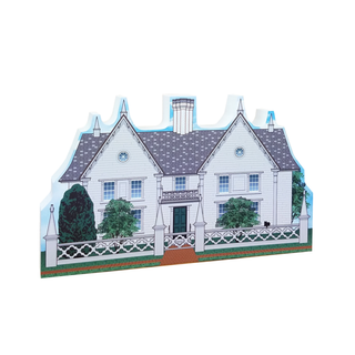 3/4" thick wooden Illustration of a two-story house with a white exterior and dark roof.