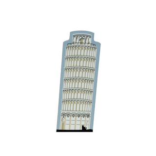 3/4" thick wooden replica with an Illustration  of the Leaning Tower of Pisa on a white background