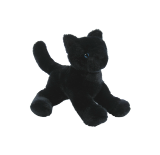 Black plush cat toy on a white background