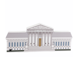 3/4" thick wooden illustration of a building with columns and pediment on a white background