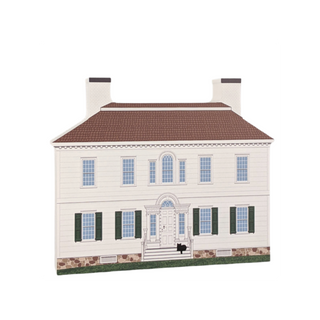 3/4" thick wooden Illustration of a two-story house with a brown roof and white walls.