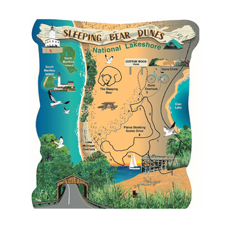 3/4" wooden illustration of Sleeping Bear Dunes map