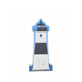 3/4" thick wooden replica with an Illustration of a lighthouse design on a white background