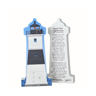3/4" thick wooden replica with an Illustration of a lighthouse design on a white background