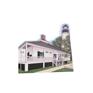 3/4" thick wooden Illustration of a house with a lighthouse and chimney
