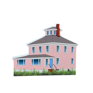 3/4" thick wooden replica of the Pink House on Plum Island, Newbury, MA on white background