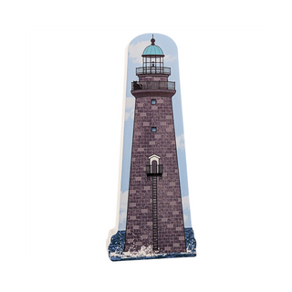3/4" thick wooden replica with an Illustration of a lighthouse design on a white background