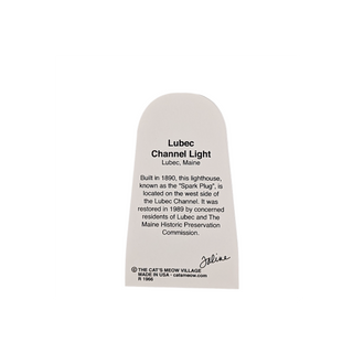 back of product with text about Lubec Channel Light Lighthouse on a white background