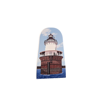 3/4" thick wooden replica with an Illustration of a lighthouse design on a white background