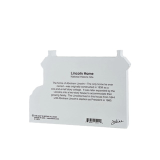 Back of a 3/4" thick wooden model with text about Lincoln Home National Historic Site