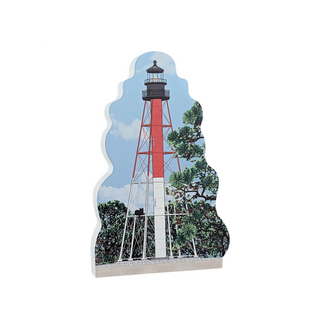3/4" thick wooden replica with an Illustration of a lighthouse design on a white background
