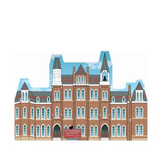 3/4" thick wooden cutout of a brick building with a clock tower and 'Otterbein University' sign.