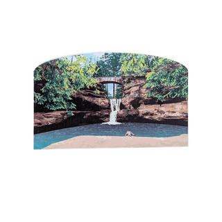 3/4" thick wooden illustration of a waterfall on a white background
