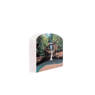 3/4" thick wooden illustration of a waterfall on a white background