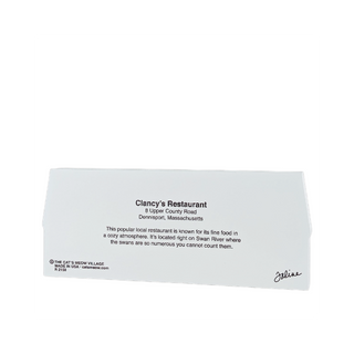 3/4" thick wooden keepsake with black text about Clancy's Restaurant on a white background