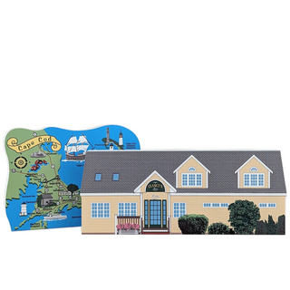 3/4" thick wooden Model of a house with Cape Cod map in the background