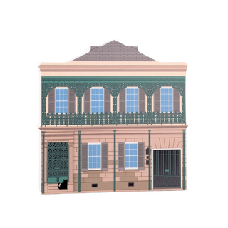 3/4" thick wooden illustration of a two-story building with architectural details on a white background