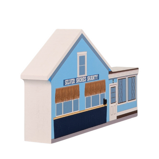 3/4" thick wooden Model of a building with 'Silver Shores Shanty' sign on a white background