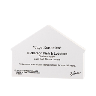 Back of a product with black text about Nickerson Fish & Lobsters on a white background