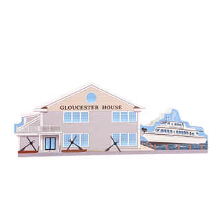 3/4" thick wooden illustration of a restaurant and a boat