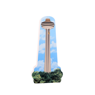 3/4" thick wooden cutout of  a tower design on a white background