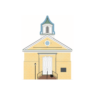 3/4" thick wooden Illustration of a yellow building with a clock tower on a white background