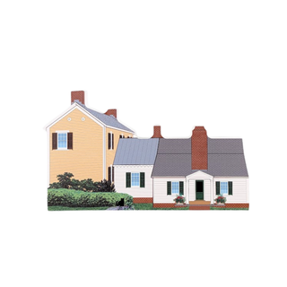 3/4" thick wooden replica with an Illustration of a white and yellow house