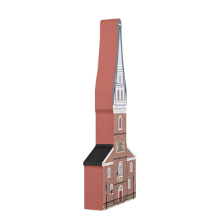3/4" thick wooden  model of Old North Church in Boston with a red brick design on a white background