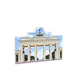 3/4" thick wooden replica with an Illustration of the Brandenburg Gate with a blue sky background