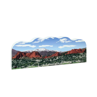 3/4" thick wooden replica of Mountain landscape with red rock formations and blue sky