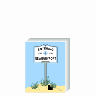 Wooden 3/4" Replica with a sign designating 'Entering Newburyport' on a blue background