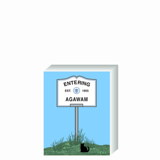 Wooden 3/4" Replica sign with 'Entering Agawam' text on a blue background