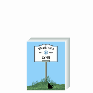 Wooden 3/4" Replica sign with 'Entering Est. 1637 Lynn' text on a blue background