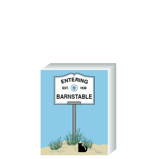 Wooden 3/4" Replica with a sign designating 'Entering Barnstable' on a blue background