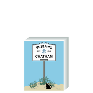 Wooden 3/4" Replica with a sign designating 'Entering Barnstable' on a blue background