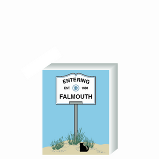 Wooden 3/4" Replica with a sign designating 'Entering Falmouth' on a blue background