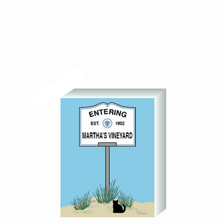 Wooden 3/4" Replica with a sign designating 'Entering Martha's Vineyard' on a blue background