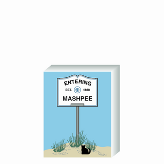 Wooden 3/4" Replica with a sign reading 'Entering Mashpee' on a blue background